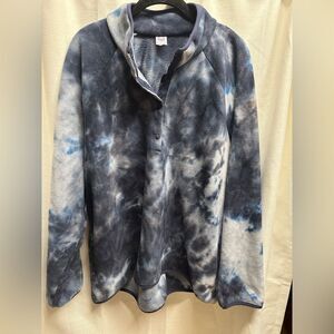 Te Verde NYC Blue Tie Dye Fleece 1/4 Snap Pullover, Side Pockets, Size XL